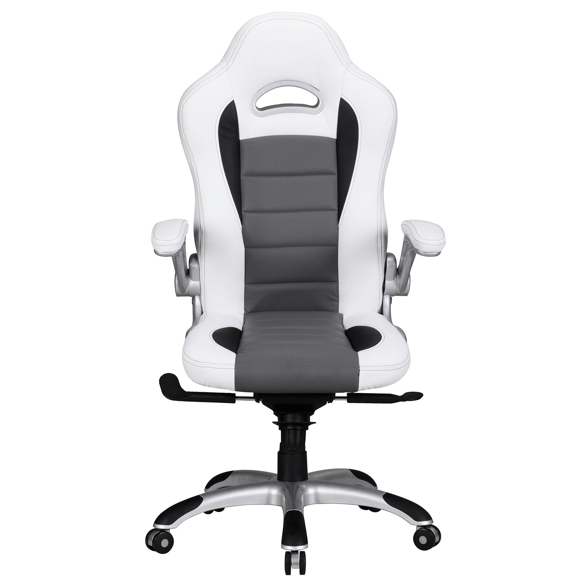 Amstyle Gaming Chair SPM1.238 (Kunstleder Weiß / Grau, Drehstuhl Racing Design), Schreibtischstuhl Drehbar, Bürostuhl mit Armlehne