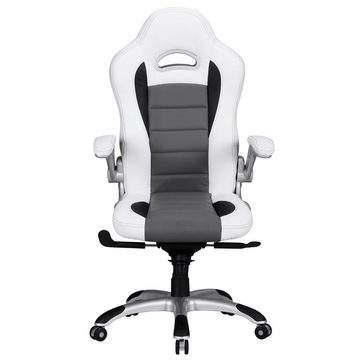 FINEBUY Gaming Chair SuVa1748_1 (Kunstleder Weiß / Grau, Drehstuhl Racing Design), Schreibtischstuhl Drehbar, Bürostuhl mit Armlehne