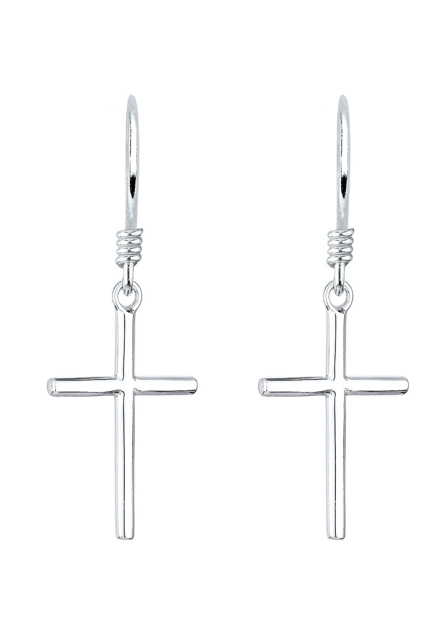 Elli Paar Ohrhänger Kreuz Religion Schlicht Filigran 925 Silber, Kreuz