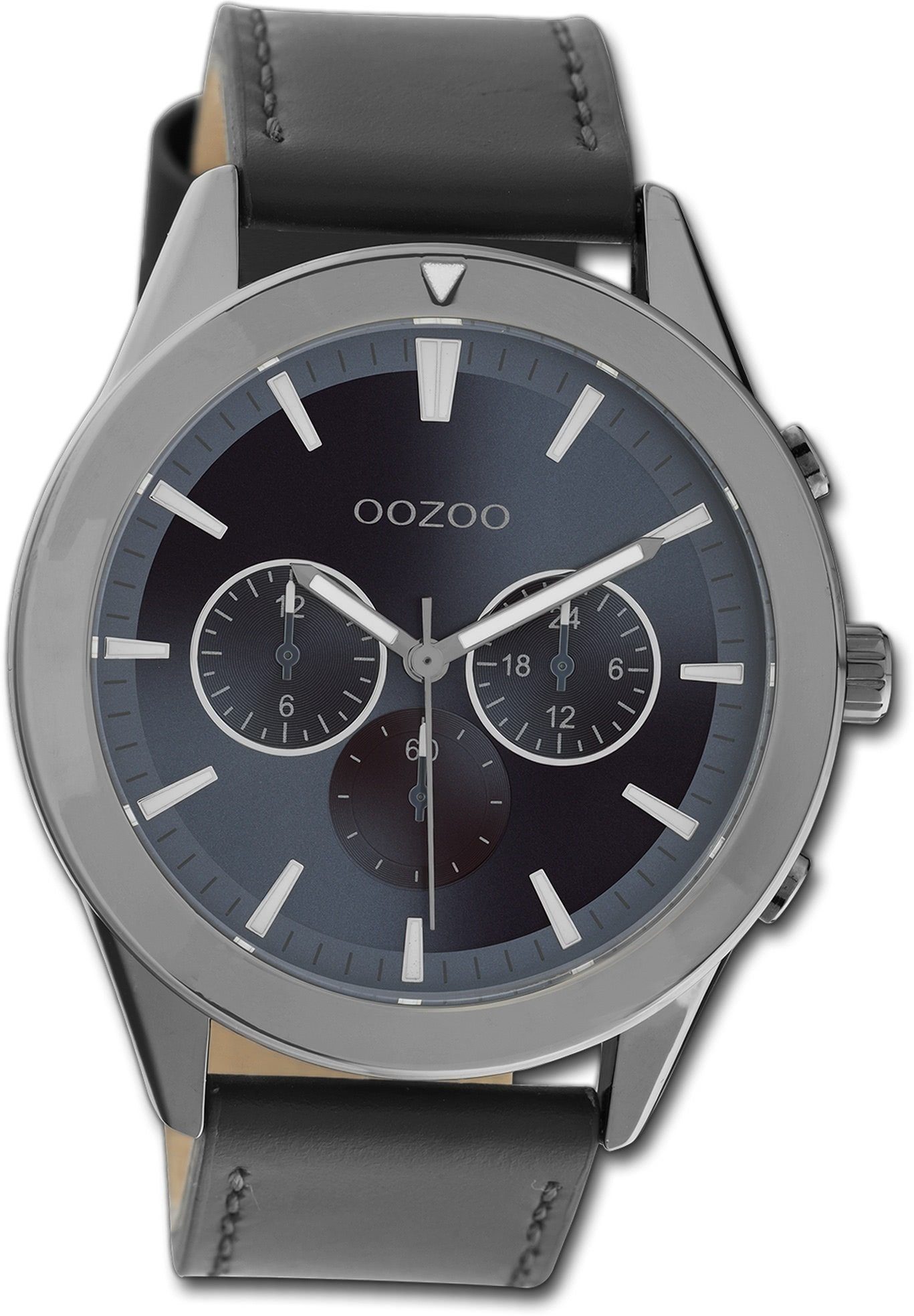 OOZOO Quarzuhr Oozoo Herren Armbanduhr Timepieces, Herrenuhr Lederarmband schwarz, rundes Gehäuse, groß (ca. 45mm)