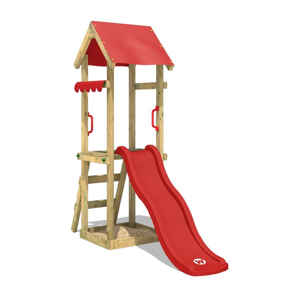 WICKEY Stelzenhaus Spielturm TinyPlace mit Schaukel roter Rutsche & Plane 