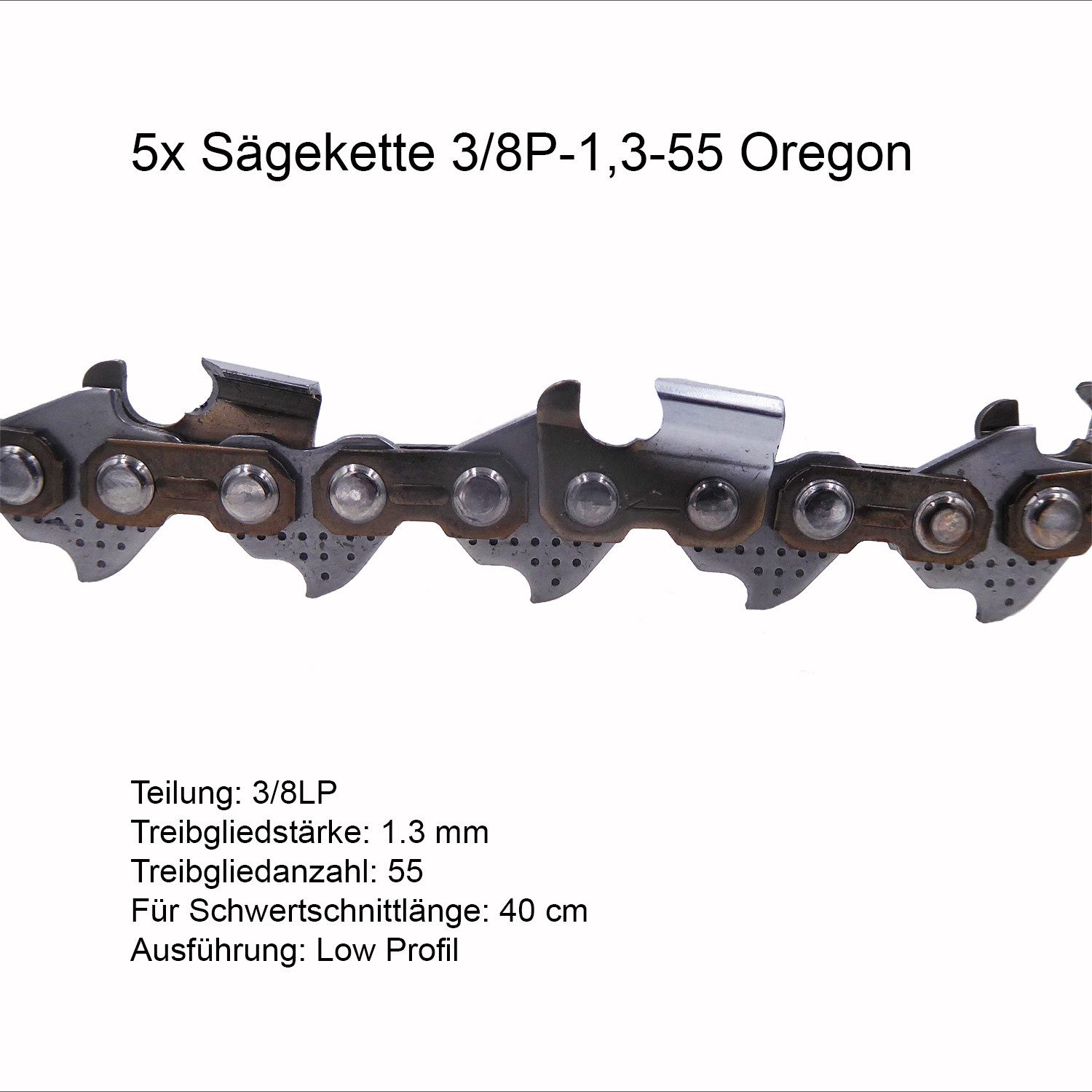 Oregon Ersatzkette 5 Stück Oregon Sägekette 3/8P 1.3 mm 55 TG Ersatzkette