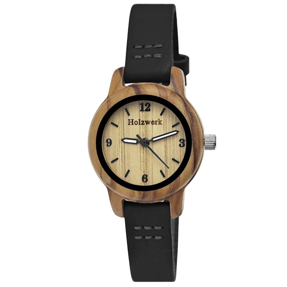 Holzwerk Quarzuhr kleine moderne Damen Holz & Leder Armband Uhr CLARA, Holz günstig online kaufen
