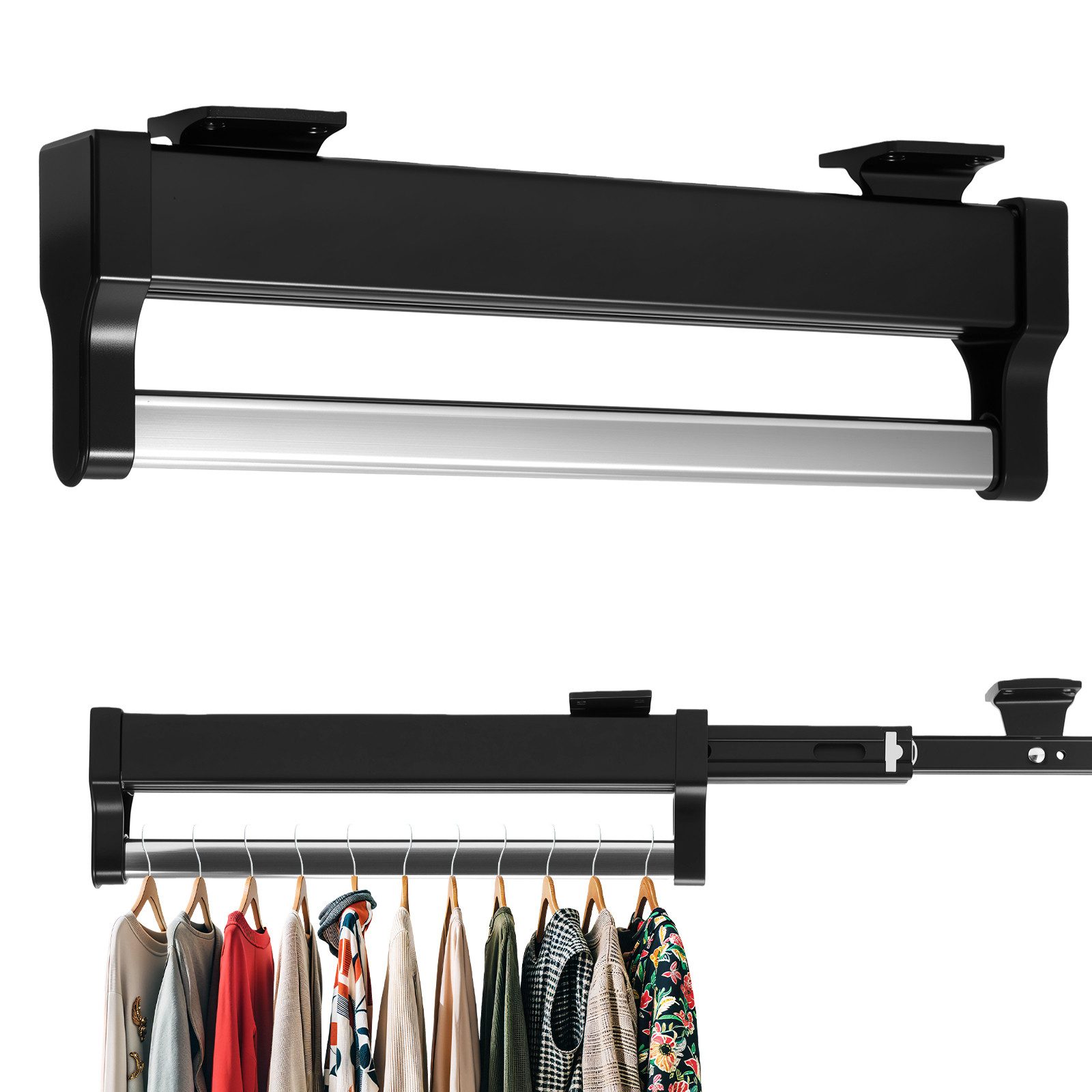BlingBin Kleiderstange Ausziehbare Kleiderstange zum Herausziehen der Kleiderbügel (1 Stück, 1 St., Lang 30cm, Hoch 10cm), Teleskopstange Kleiderstange Kleiderbügel für Hosen, Kleidung - 300mm