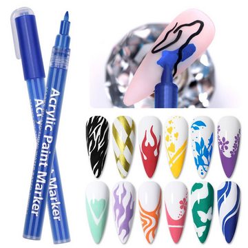 Scheiffy Nageldesign Zubehör 10 Farben 3D Nail Art Pen Set, Nagel Strobing Pen, Nail Doodle Stift, 10-tlg., DIY Pinsel, Zeichnen, Linien, Nagelwerkzeuge, 3 in 1 Nagelkunststift