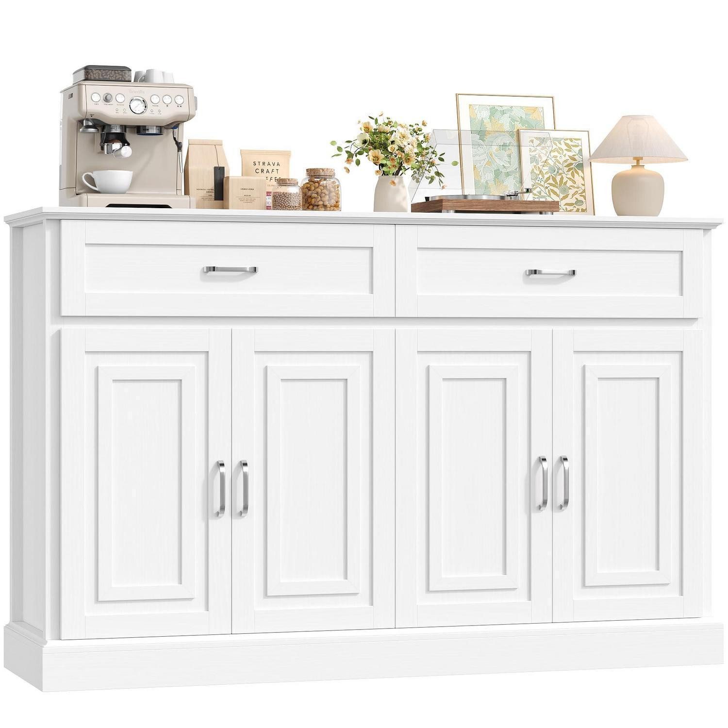 LuxusKollektion Küchenbuffet Sideboard 140cm Arbeitsplatte 2 Schubladen 4 Türen Weiß
