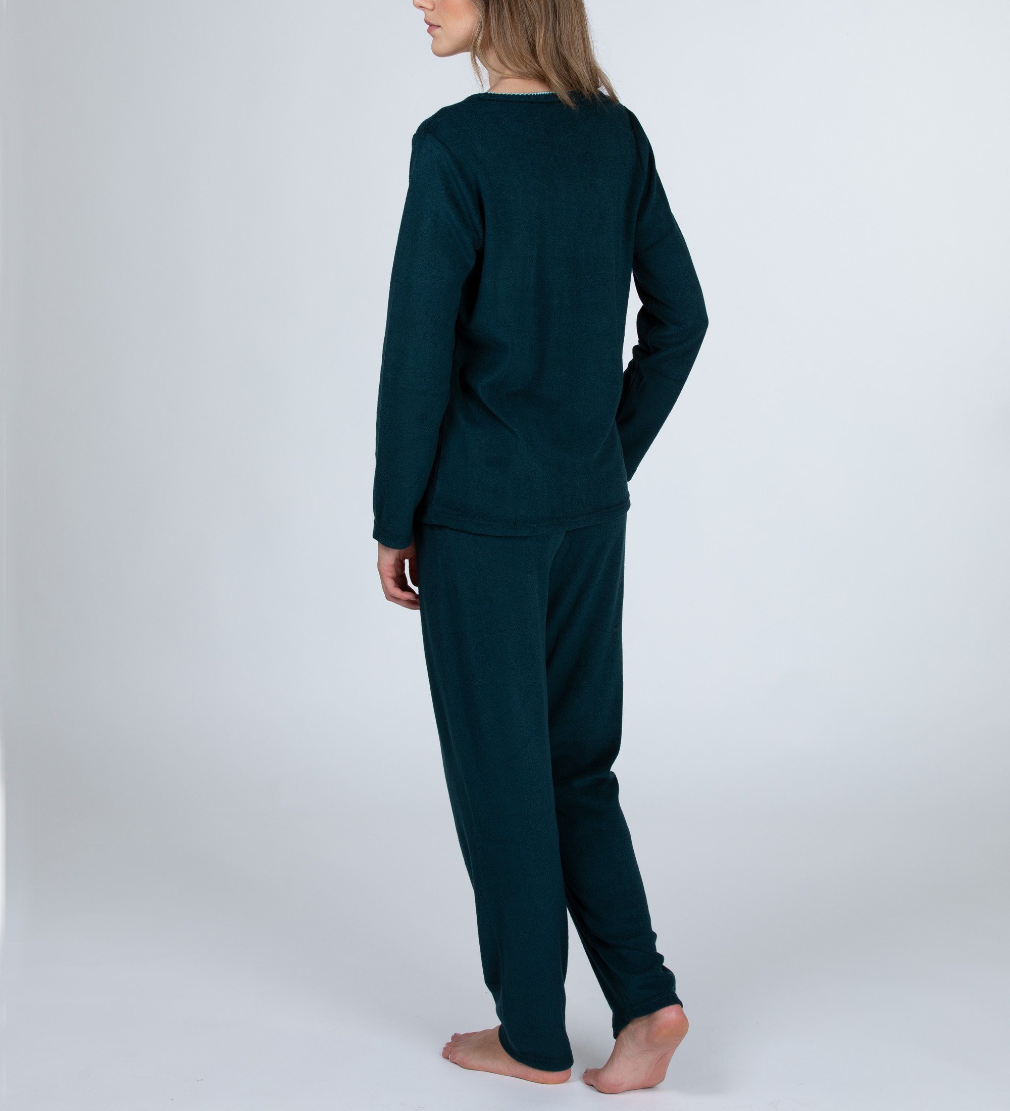 Moonline Pyjama Damen Frottee-Schlafanzug mit Motivdruck günstig online kaufen