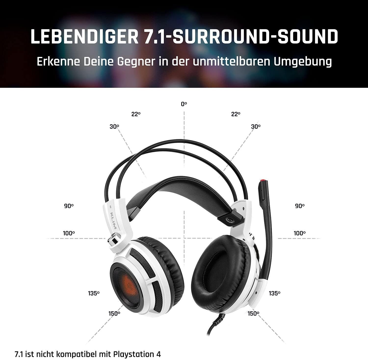 Gaming-Headset KLIM Vibrationen, Integrierte Gamer Headset – – (Headset Klang) 7.1 Surround-Sound Hochqualitativer mit Micro