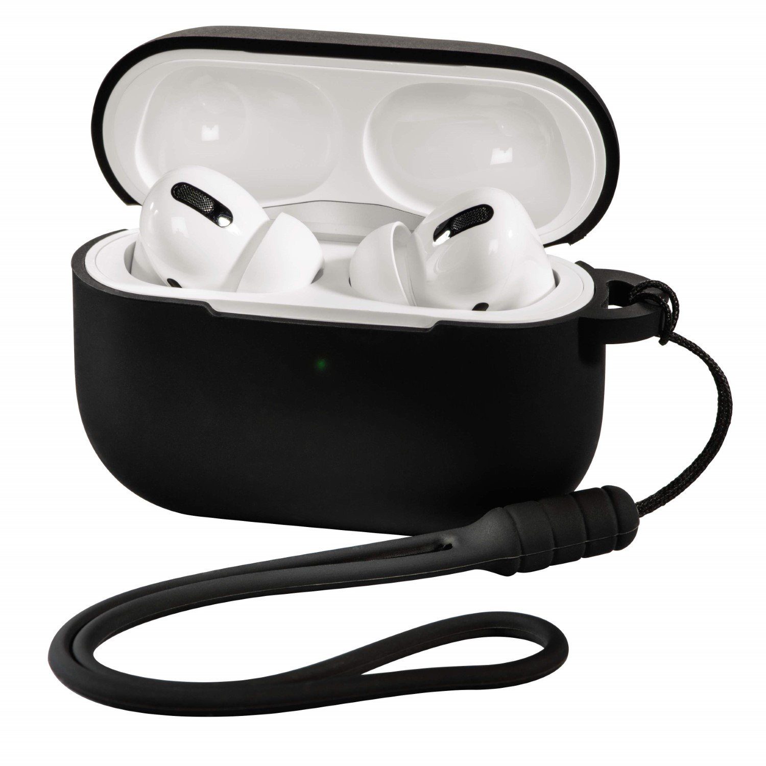 Hama Kopfhörer-Schutzhülle Etui Silikon Skin Case Schutz-Hülle Schwarz, Trageband zur Sicherung Cover für Ladecase Apple AirPods Pro Kopfhörer