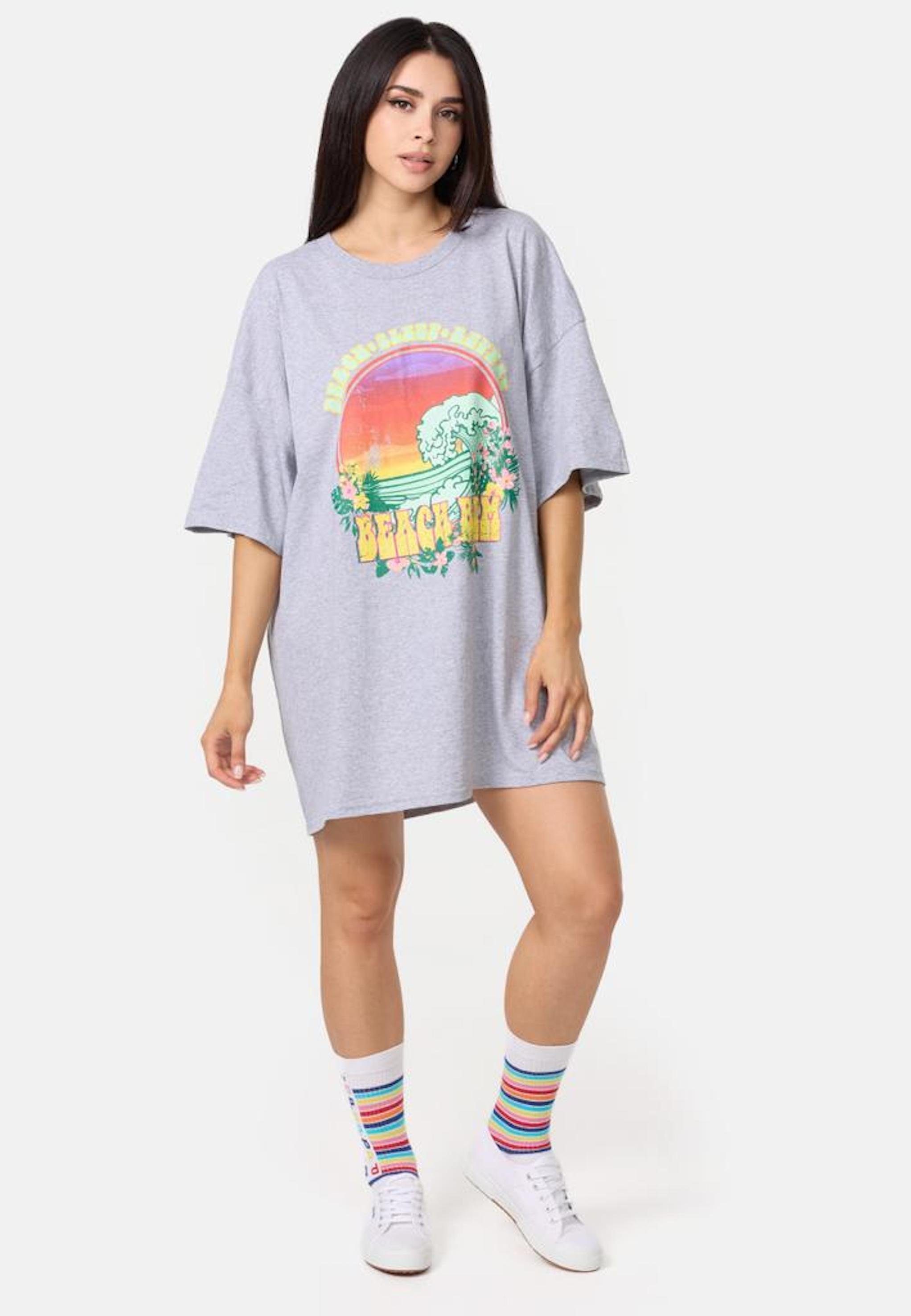 Worldclassca T-Shirt Worldclassca Oversized BEACH BUM Print T-Shirt lang Sommer Oberteil