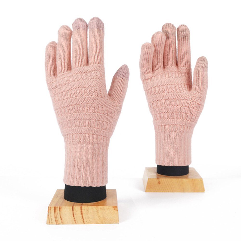 ManKle Strickhandschuhe Touchscreen Handschuhe Strick Fingerhandschuhe Warm und Winddicht Rosa