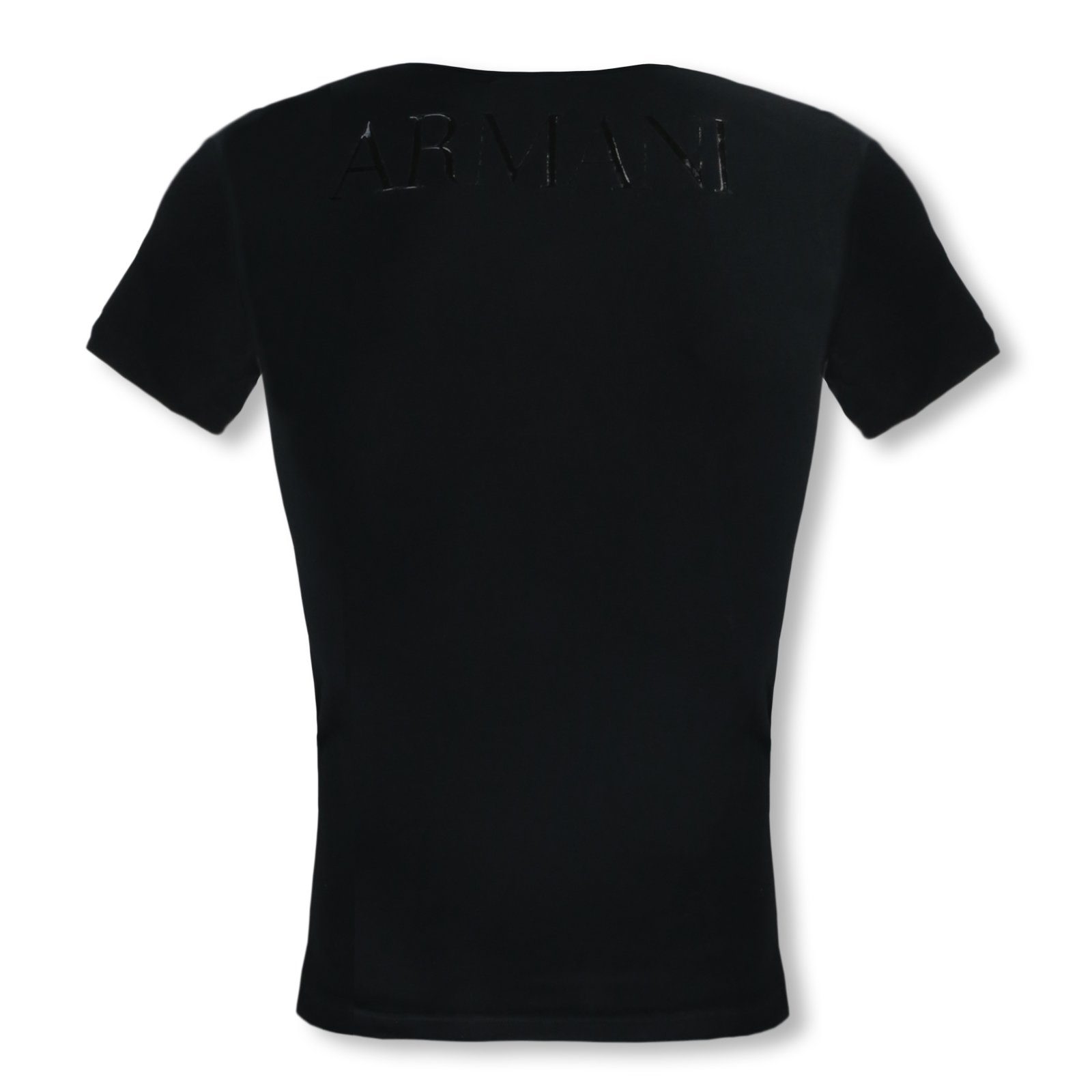Emporio Armani Eagle-Logo black Brust auf V-Neck Stretch T-Shirt Cotton der mit Markenschriftzug 00020 und