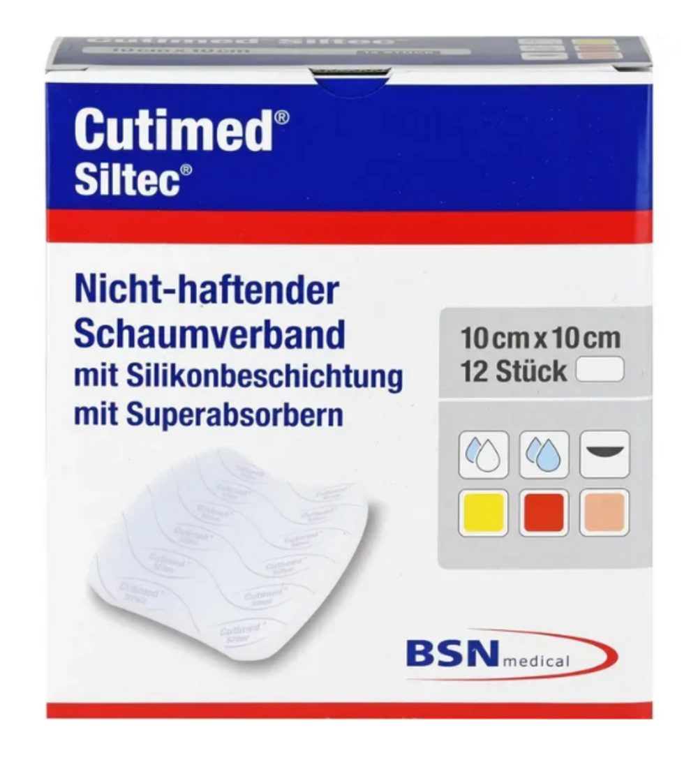 BSN medical GmbH Wundpflaster CUTIMED Siltec Schaumverb.10x10 cm nicht haftend (Spar Set, 12 St., Schutzverband für Wunden, Hautfreundlicher Schaumverband), Saugfähiger Schaumverband
