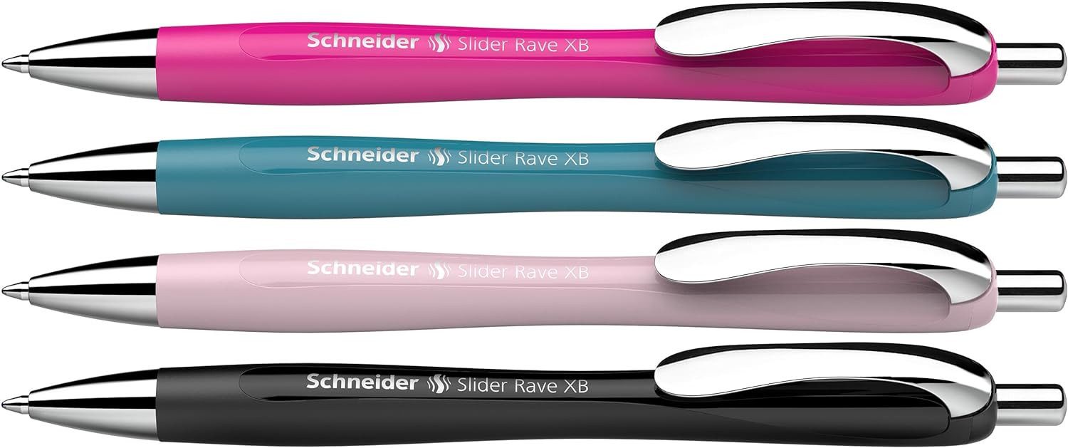 Schneider Kugelschreiber Slider Rave XB, Limitierte Sonderedition 4 Stück im Etui Schreibfarbe blau