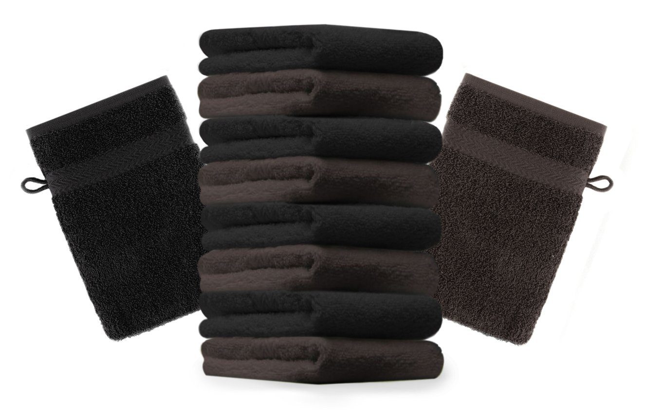 Betz Waschhandschuh 10 Stück Waschhandschuhe Premium 100% Baumwolle Waschlappen Set 16x21 cm Farbe dunkelbraun und schwarz (10-tlg)