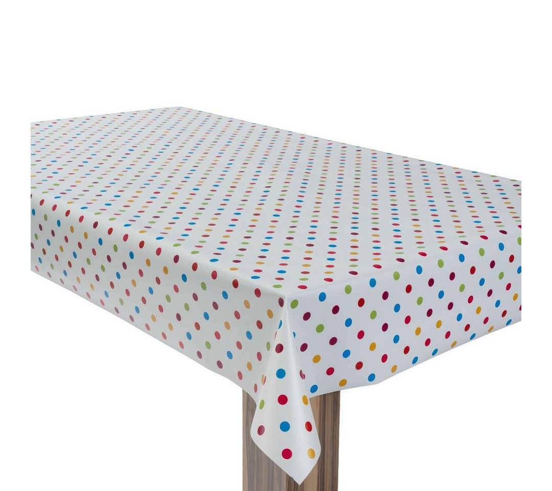 laro Tischdecke Wachstuchtischdecke Konfetti Punkte Weiß PVC Eckig