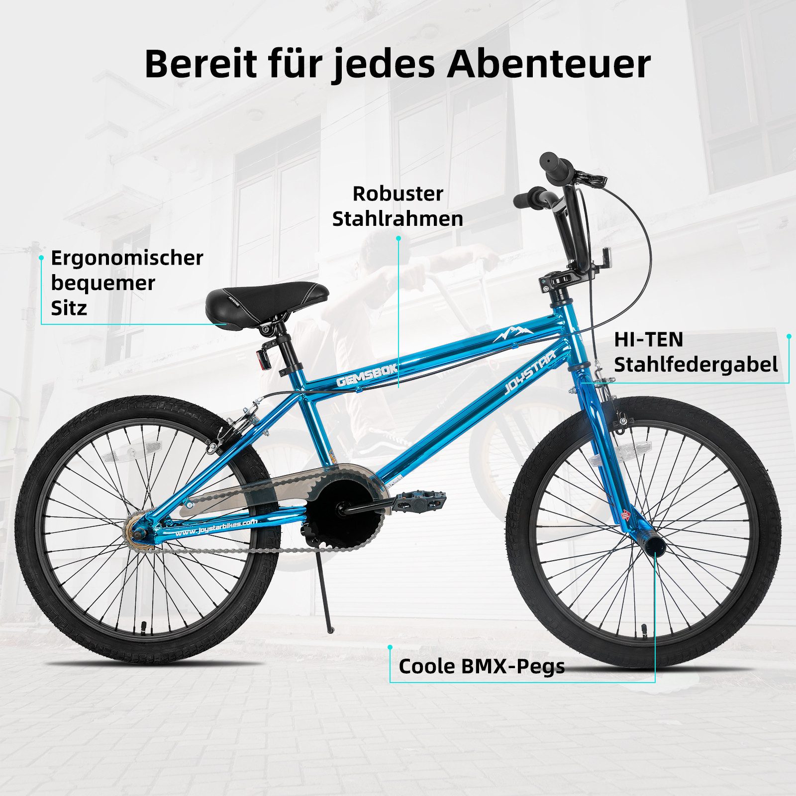 HILAND BMX-Rad BMX 20/24 Zoll Kinderfahrrad, Stahlrahmen, Stunt-Pegs, Doppelbremsen
