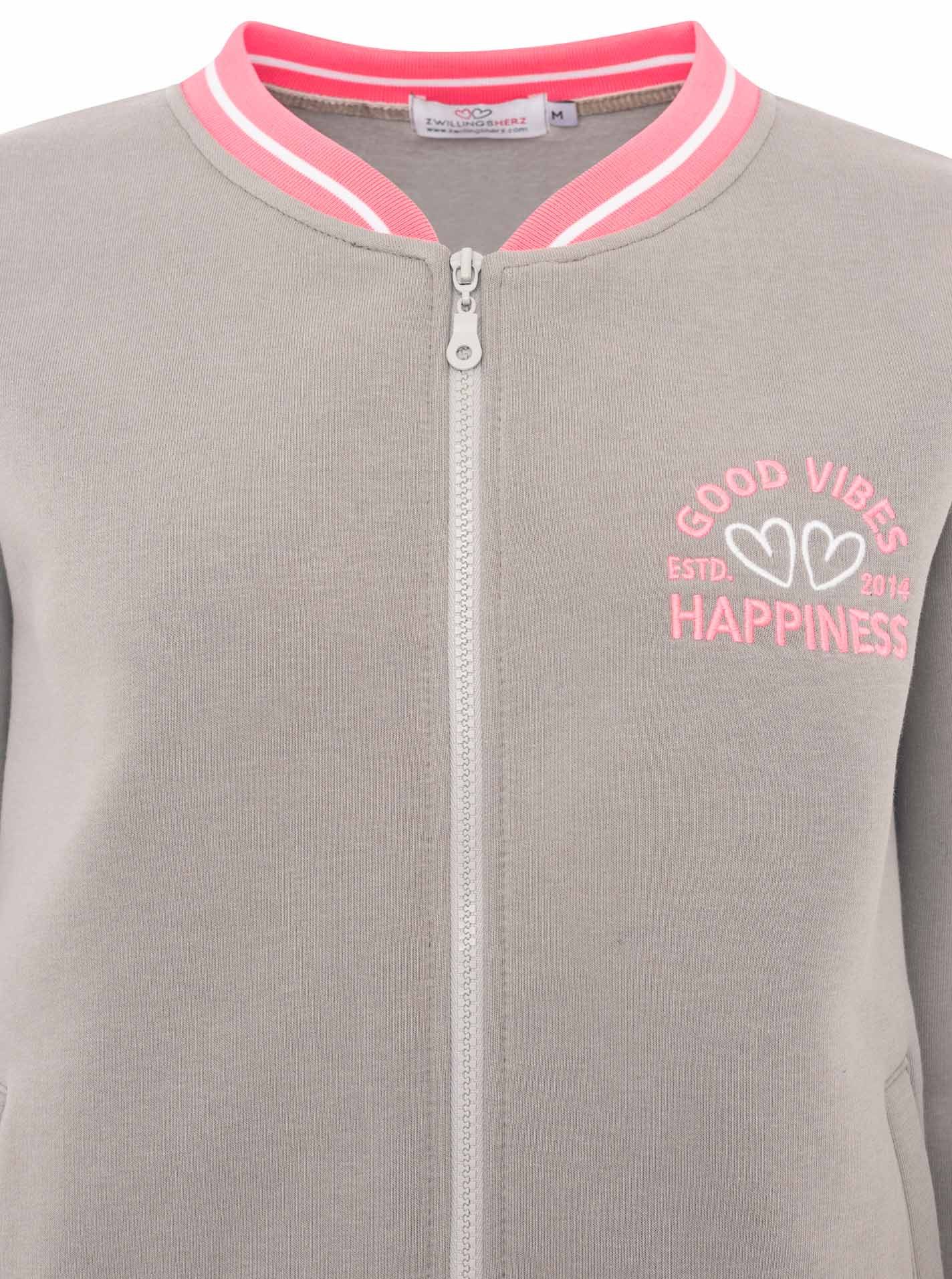 Zwillingsherz Sweatjacke "College" Reißverschluss, gestreiften Rippbündchen, Eingriffstaschen, Stickerei – Bild 5 von 5