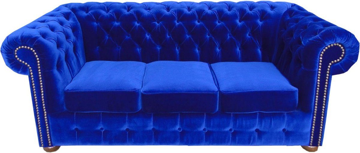 Casa Padrino Chesterfield-Sofa Chesterfield 3er Sofa in Royalblau 200 x 90 x H. 78 cm - Luxus Qualität