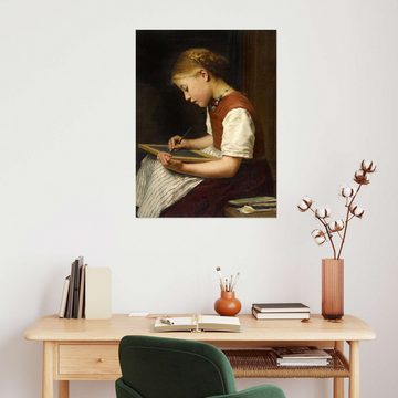 Posterlounge Wandfolie Albert Anker, Schulmädchen bei den Hausaufgaben, Malerei