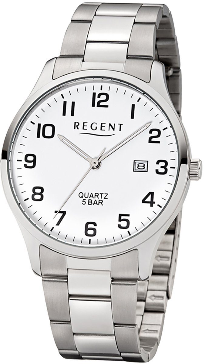 Regent Quarzuhr Regent Herren-Armbanduhr silber Analog, Herren Armbanduhr rund, groß (ca. 40mm), Edelstahlarmband