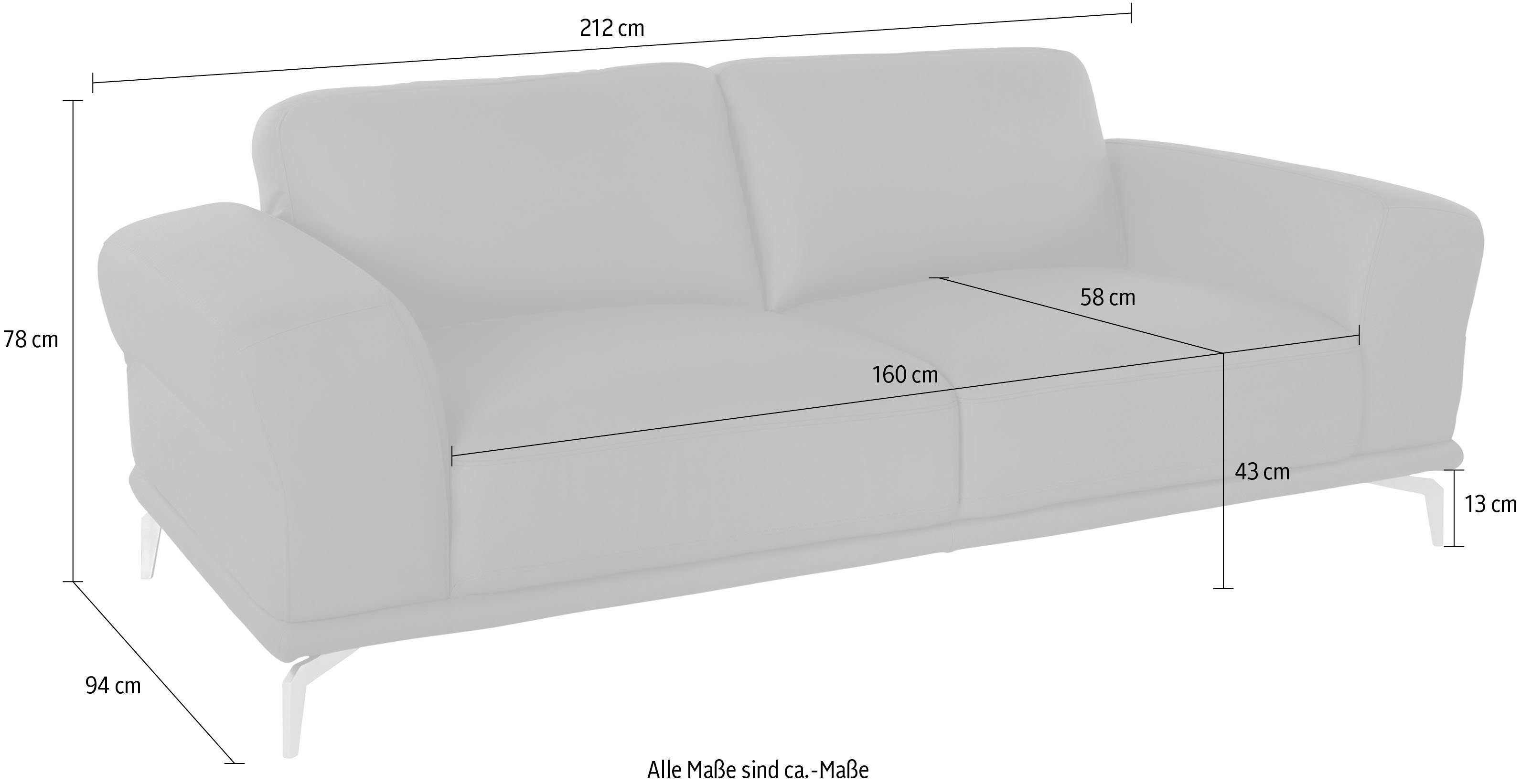 montanaa, Metallfüßen 2,5-Sitzer in Breite W.SCHILLIG mit 212 cm glänzend, Chrom