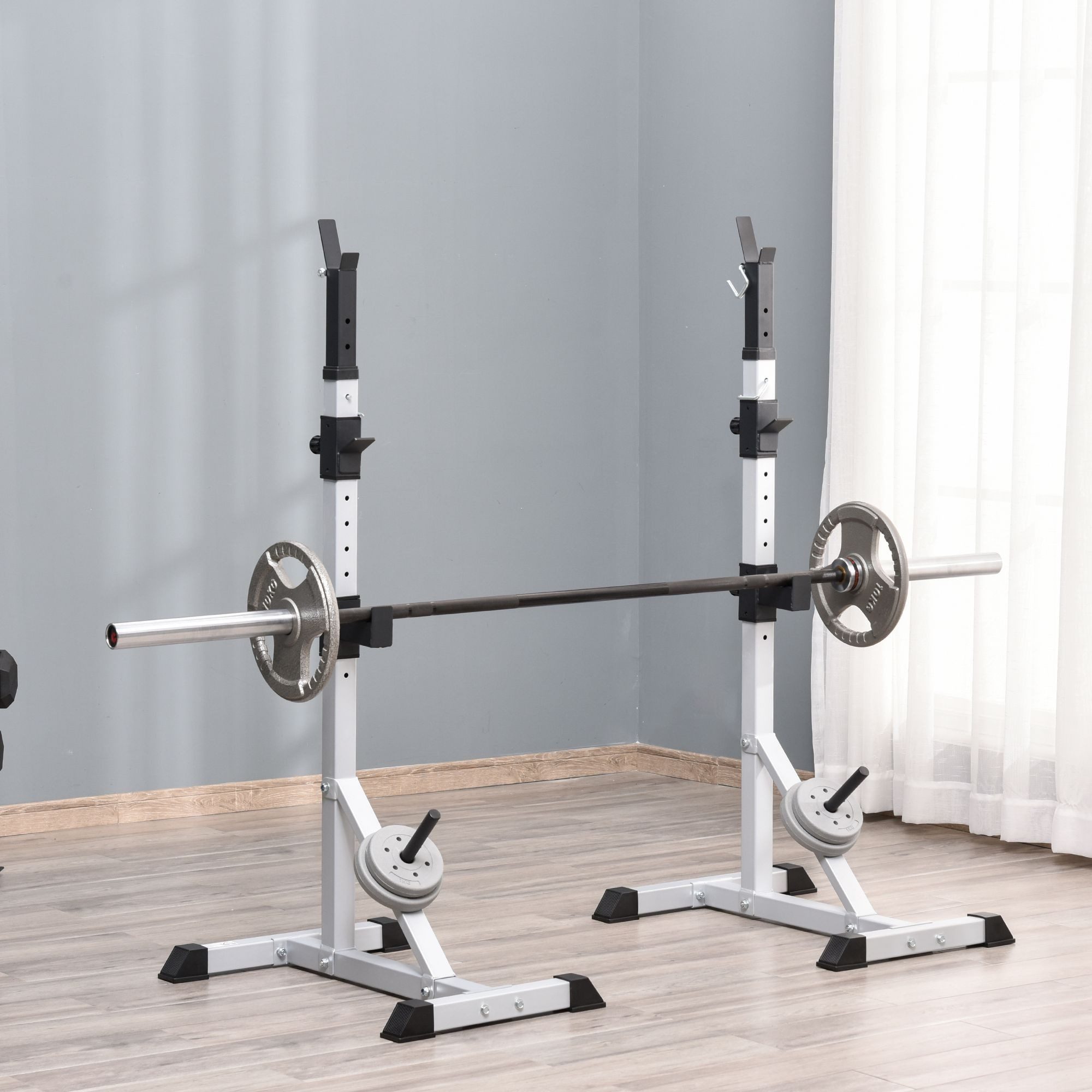 HOMCOM Hantelbank 3 Ebenen, höhenverstellbar, aus Stahl, (Hantelständer, 2-tlg., Langhantelablage), höhenverstellbar, bis 200 kg belastbar, Silber+Schwarz