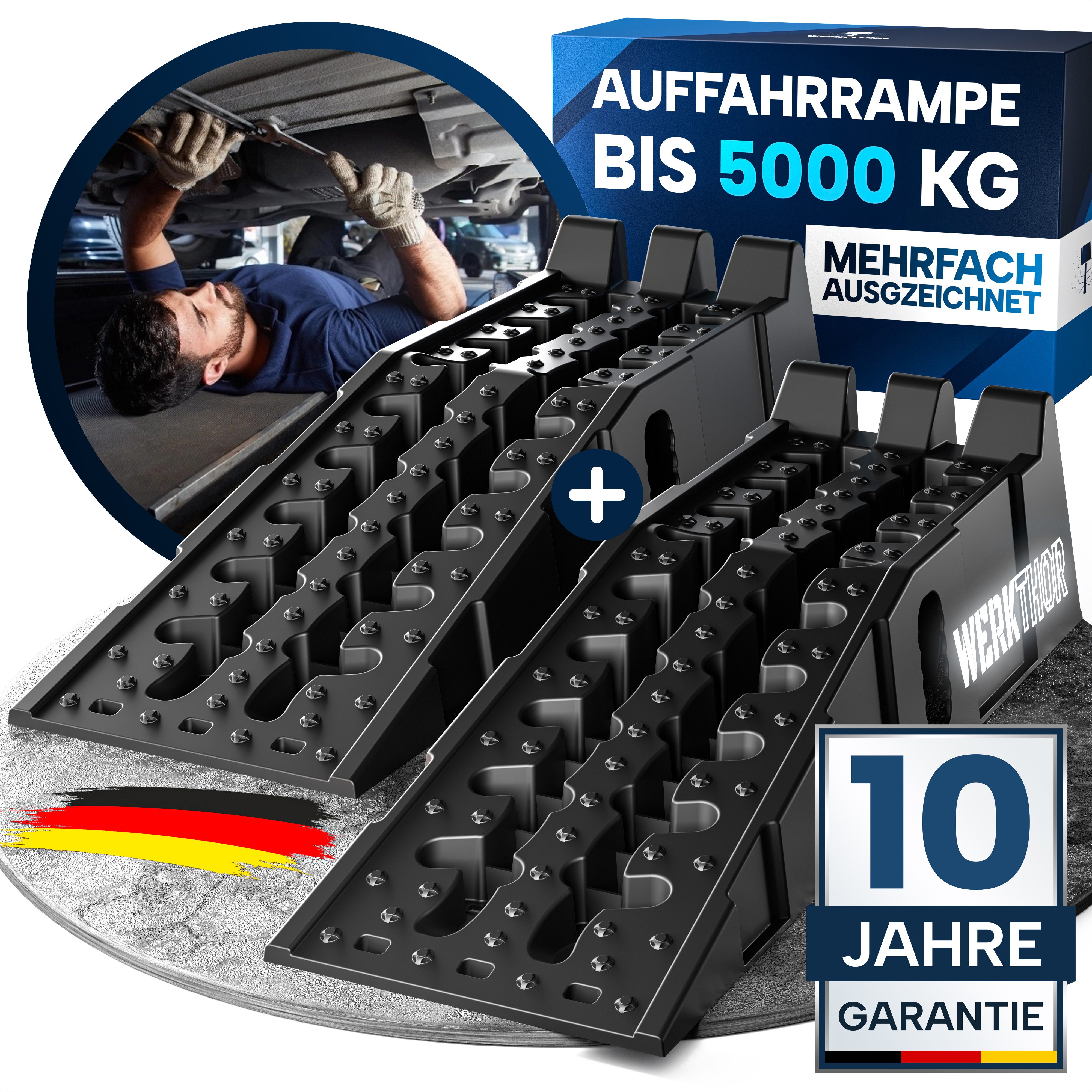 Werkthor Auffahrrampe Auffahrrampe PKW - [2er Set] Auffahrrampen für maximalen Halt [