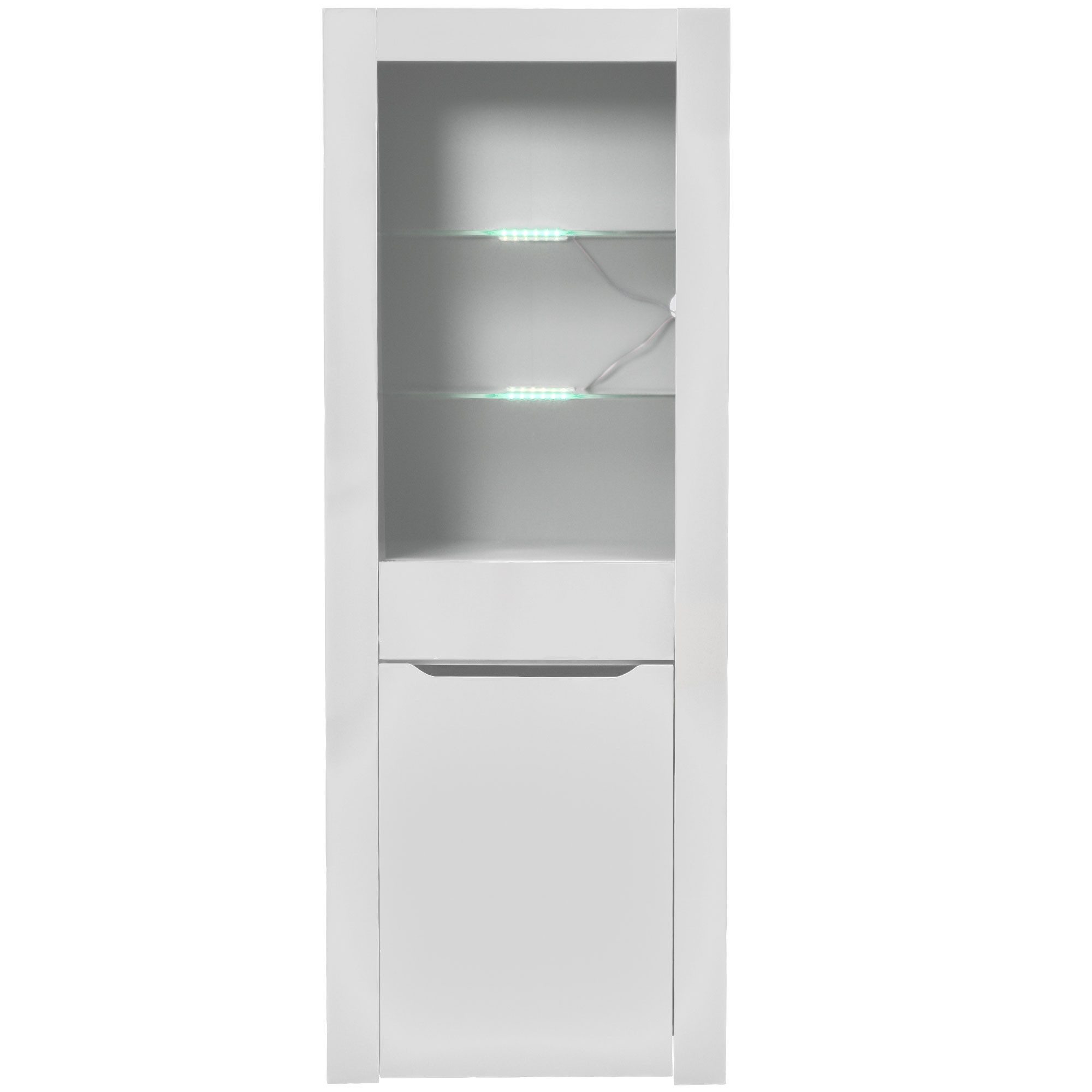 Merax Vitrine hochglanz mit LED, Bücherschrank mit Glasablagen und Schublade Hochschrank mit großen Stauraum,Standvitrine,B/H/T: 60/165/35,5cm
