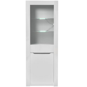 Merax Vitrine hochglanz mit LED, Bücherschrank mit Glasablagen und Schublade Hochschrank mit großen Stauraum, Standvitrine, B/H/T: 60/165/35,5cm