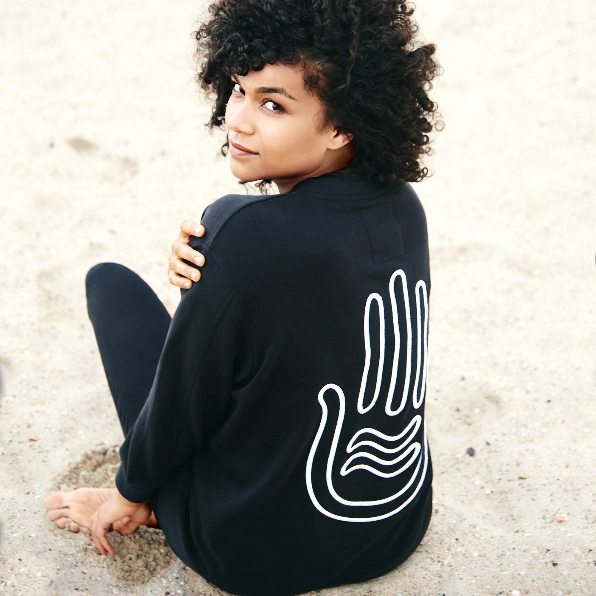 SeaYA Sweatshirt Sweatshirt lang schwarz Biobaumwolle Stickerei