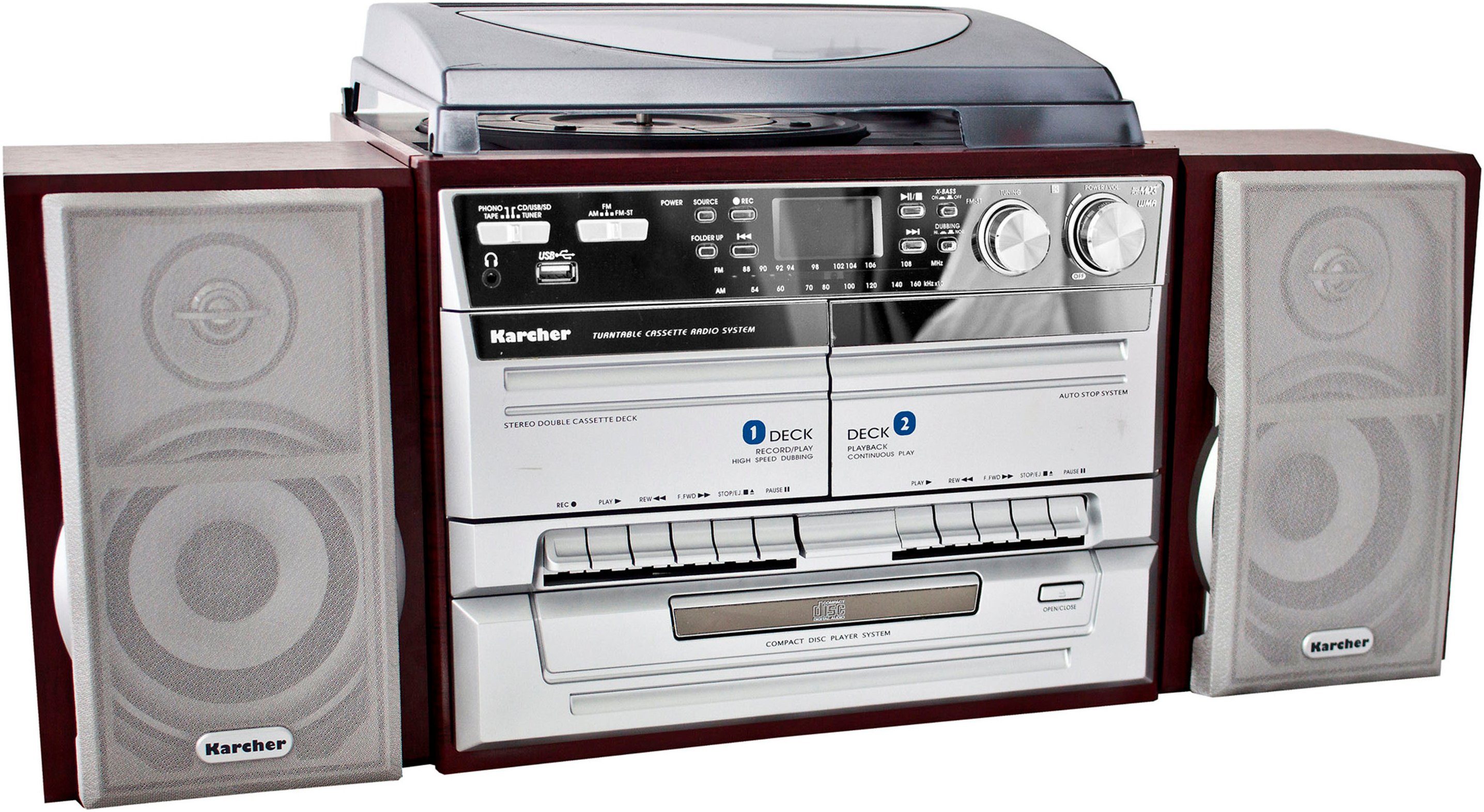 Karcher KA 320 Stereoanlage (AM-Tuner, FM-Tuner, 4 W, CD-Player, USB Anschluss, MP3-Wiedergabe, Line-Out, Kopfhörerausgang)