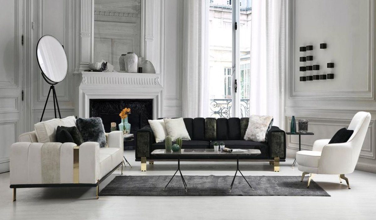 Casa Padrino Sofa Luxus Gold Rückenlehne Sofa verstellbarer / Wohnzimmer x x H. - Möbel cm mit 76 93 Schwarz 223 - Wohnzimmer Luxus Möbel