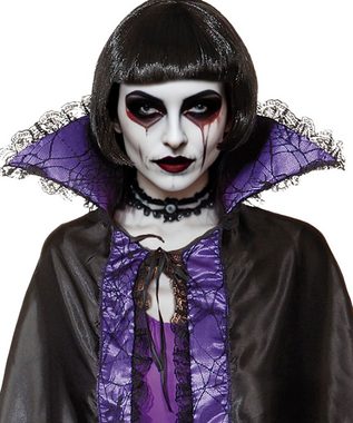 Karneval-Klamotten Vampir-Kostüm Damen Vampir-Umhang schwarz lila Spitze, Vampirin Dracula Kleid Frauenkostüm Halloween Karneval