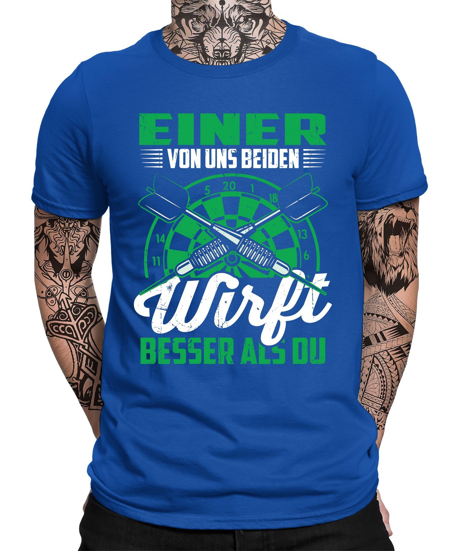 Quattro Formatee Kurzarmshirt (1-tlg) Blau Dartscheibe Spruch Herren - Dartspieler Dartpfeil T-Shirt Dart