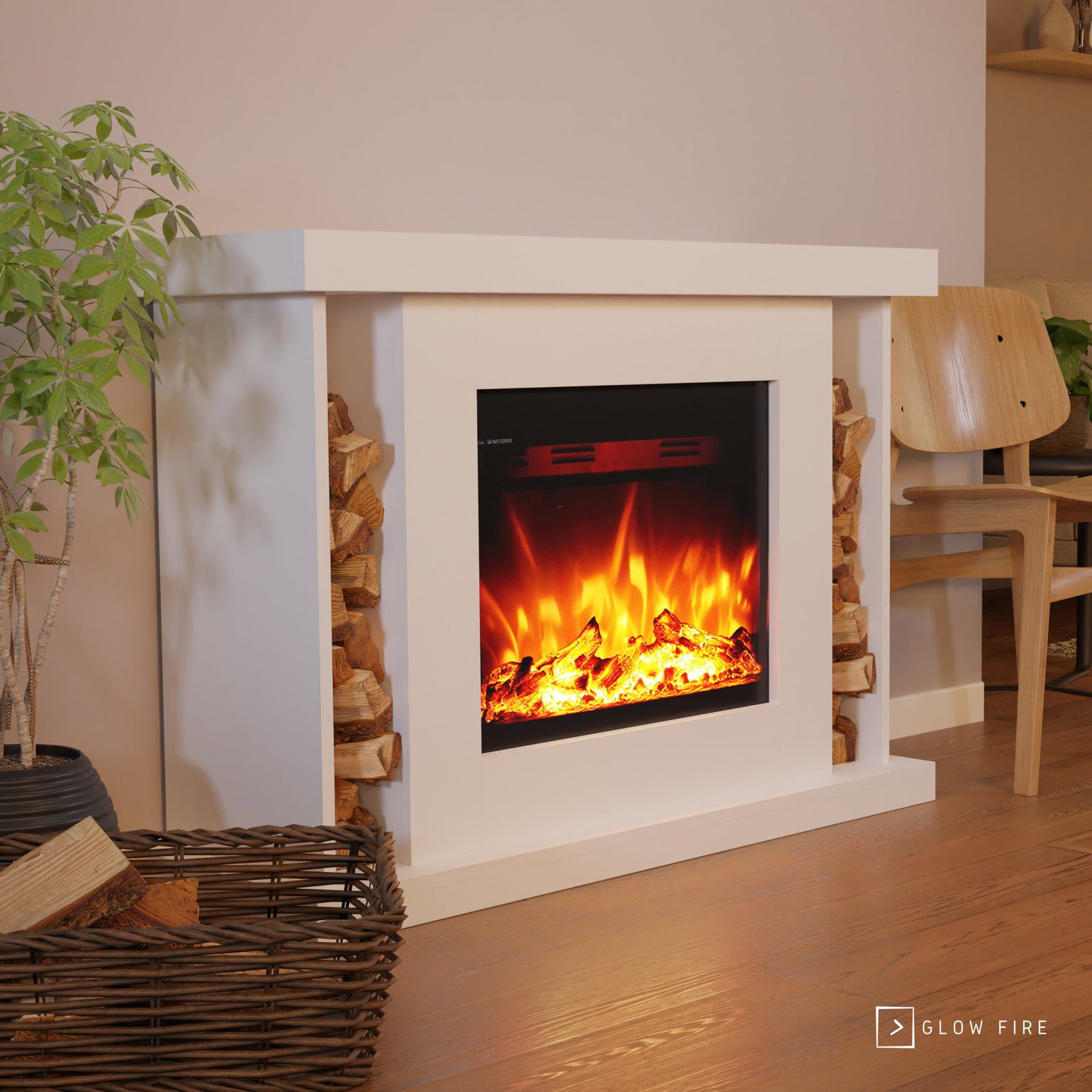 GLOW FIRE Elektrokamin TARVOS LED Kamin mit Heizung, Standkamin, Elektrischer Kamin mit 3-fach Farbwechsler und Knisterfunktion
