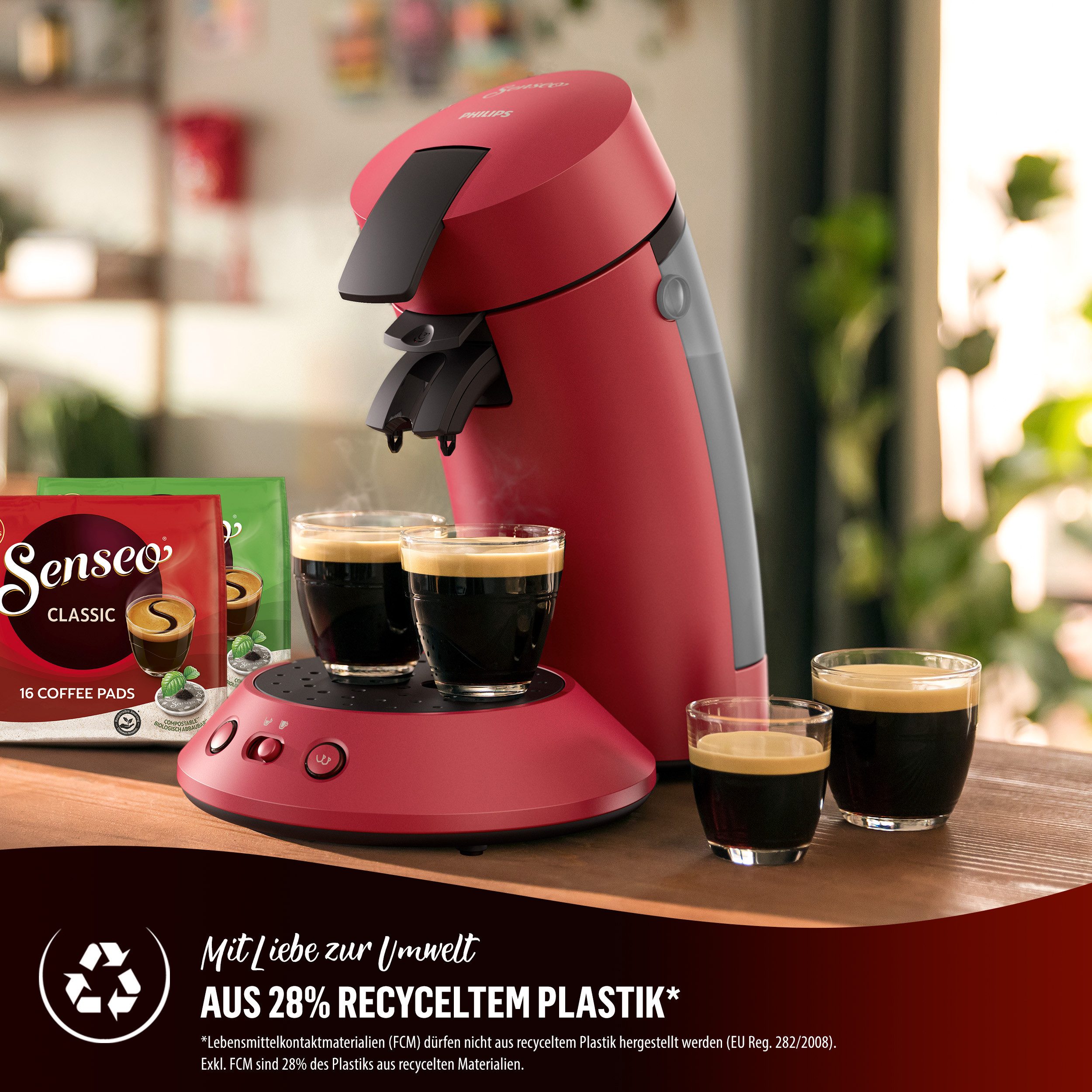 Philips Senseo Kaffeepadmaschine Original Plus CSA210/90, mit zwei Kaffee-Einstellungen, aus 28% rec. Plastik