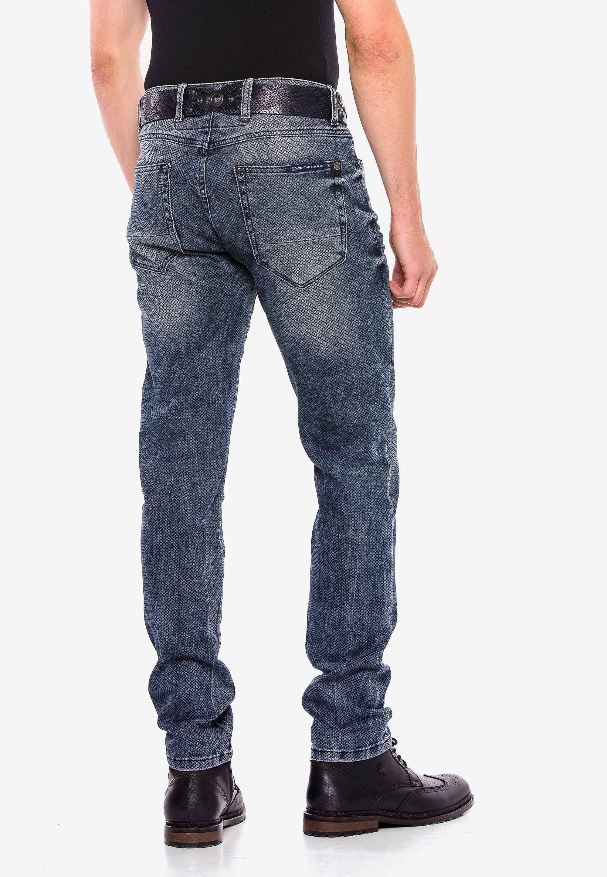Cipo & Baxx blau Gitter-Musterung Fİt in Slim-fit-Jeans (1-tlg) Straight mit