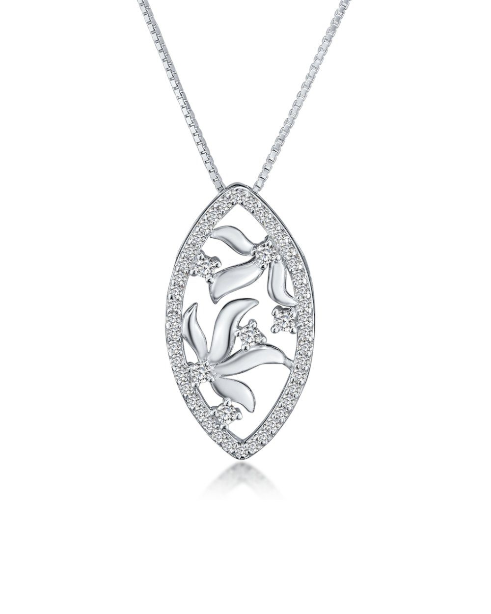 Kette mit Anhänger 'Lana' Damen Halskette Silber 925, Blüten-Anhänger mit Kristallen