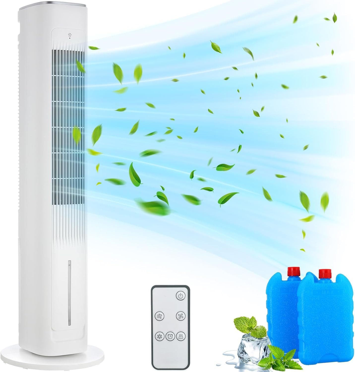 TLGREEN Turmventilator 97cm mit Wasserkühlung Fernbedienung Luftkühler,12h Timer, 3-Geschwindigkeiten-4-Modi Verdunstungskühler 46° Oszillation