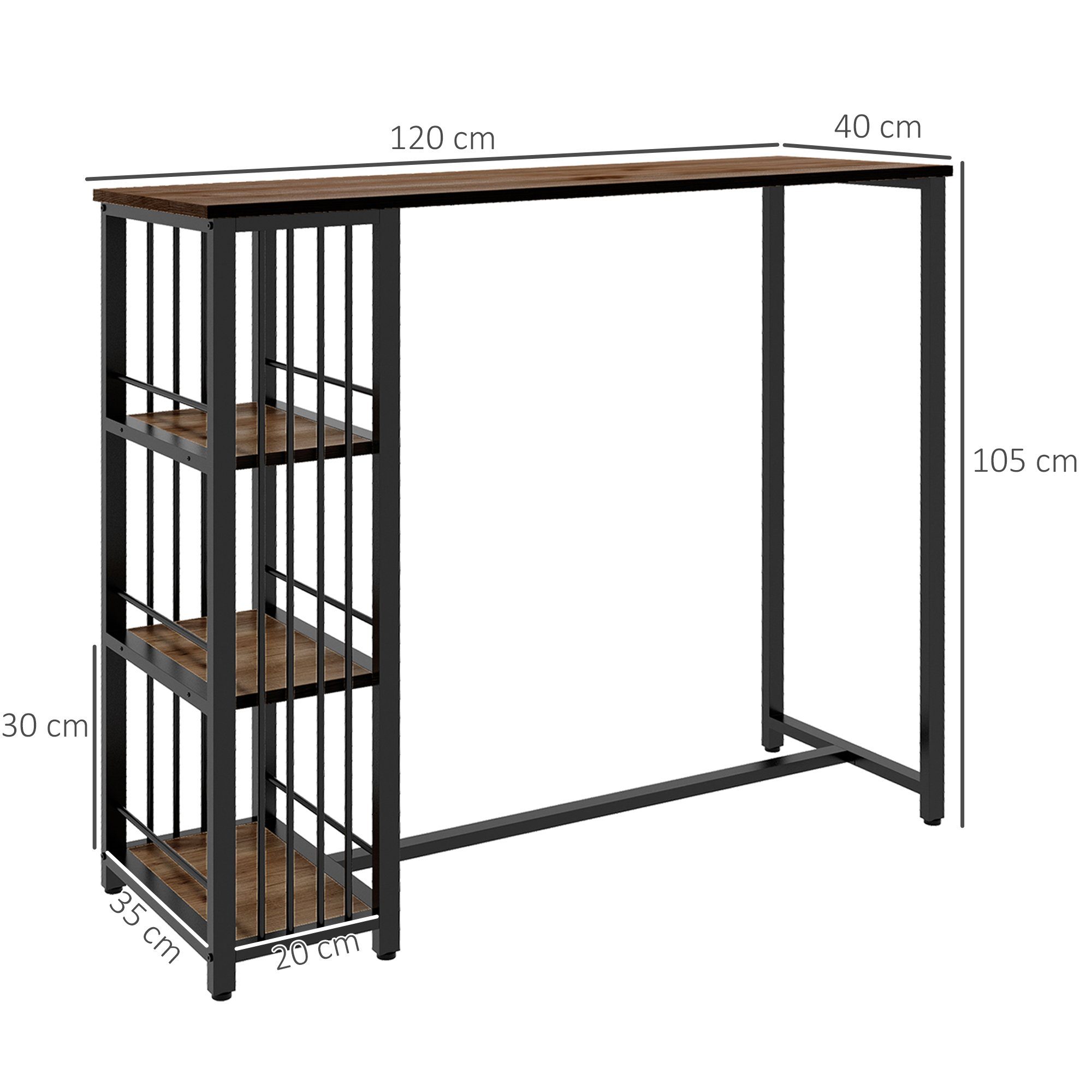 HOMCOM Bartisch Küchentisch, Tisch für 2 Personen (Tresentisch, 1-St., Stehtisch), Küche, Braun, 120 x 40 x 105 cm