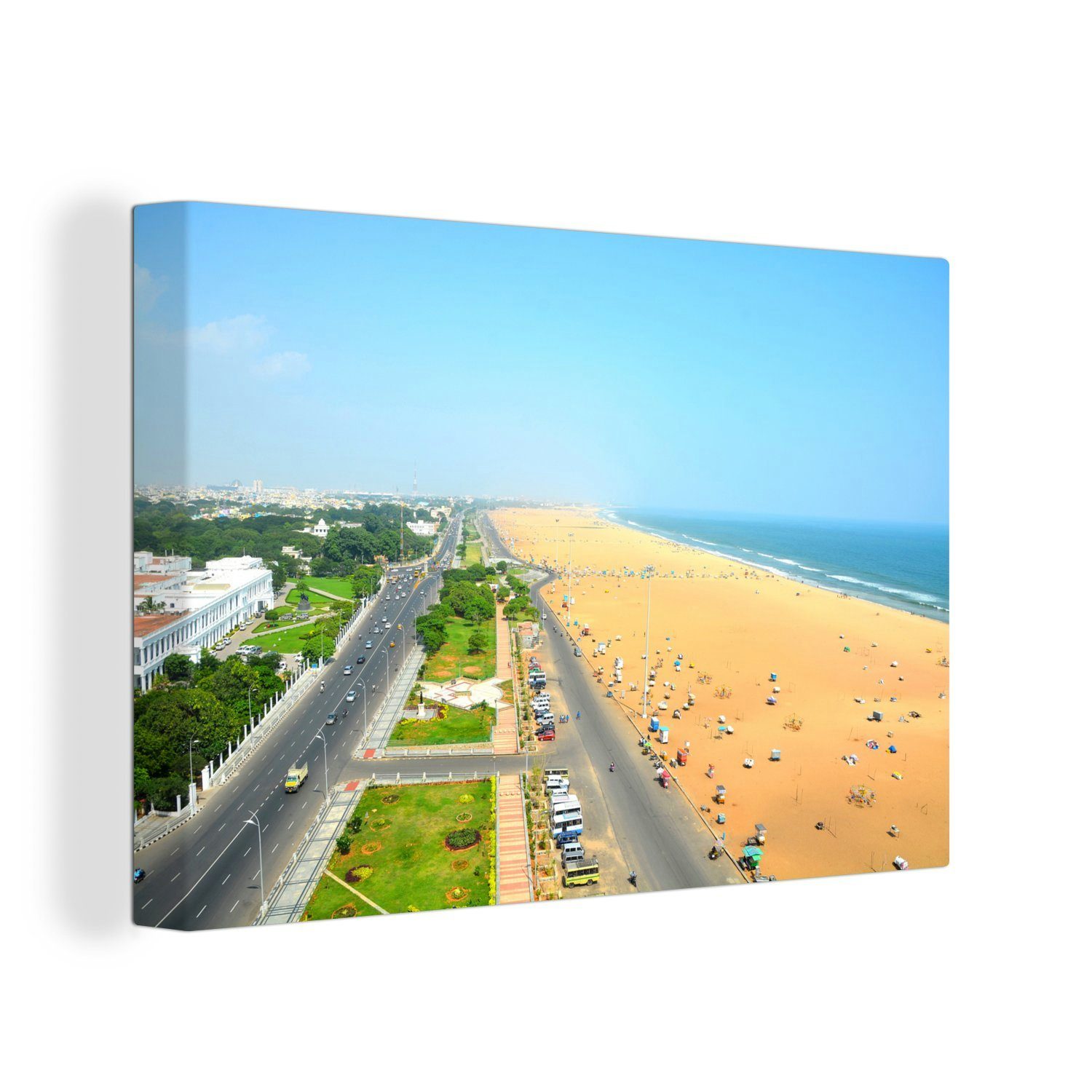 OneMillionCanvasses® Leinwandbild Strände in der Stadt Chennai, (1 St), Wandbild Leinwandbilder, Aufhängefertig, Wanddeko, 30x20 cm