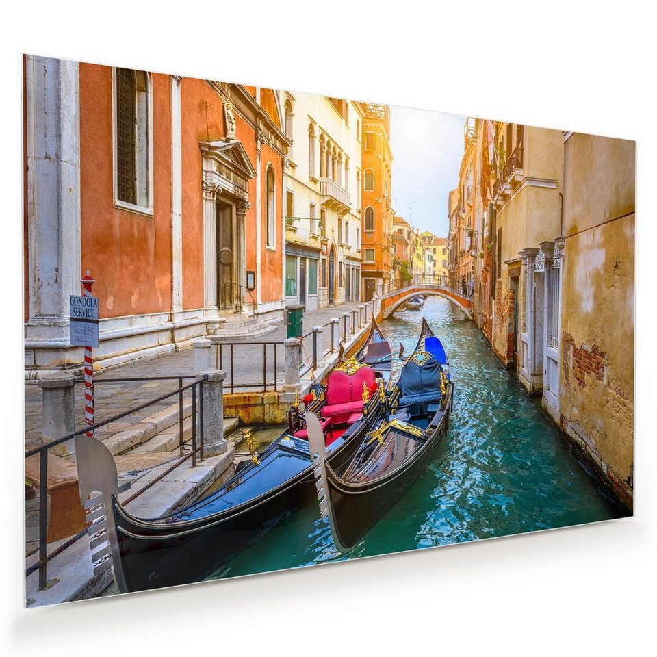Primedeco Glasbild Wandbild Gondel, Kanal, Venedig mit Aufhängung, Städte &  Länder