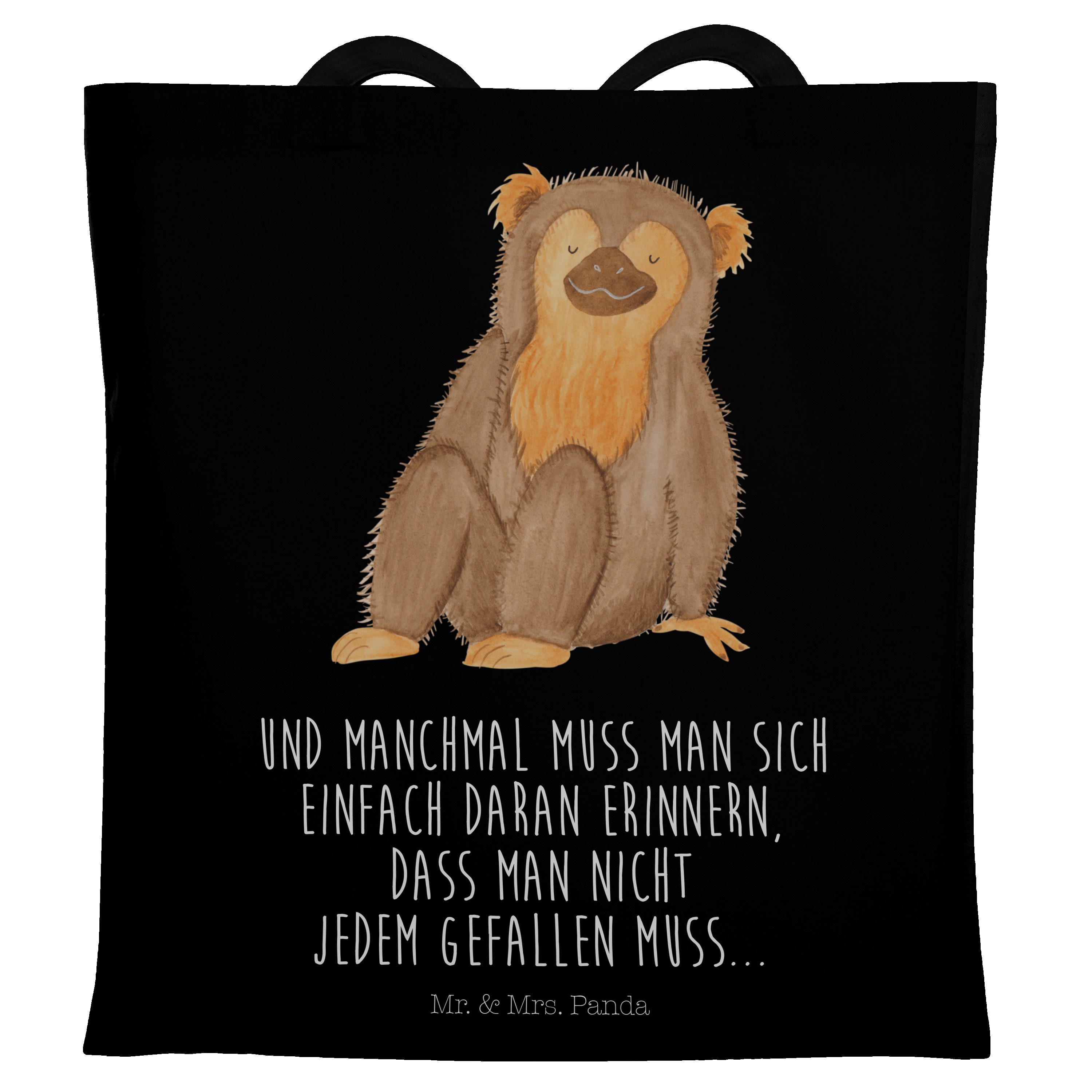 Mr. & Mrs. Panda Tragetasche Affe - Schwarz - Geschenk, Jutebeutel, Beuteltasche, Äffchen, Beutel, (1-tlg)