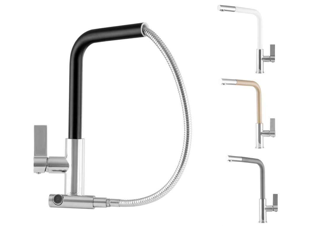 Faizee Möbel Küchenarmatur Waschtischarmatur Wasserhahn ausziehbare Armatur 360° Schwenkbar Grau | Armaturen