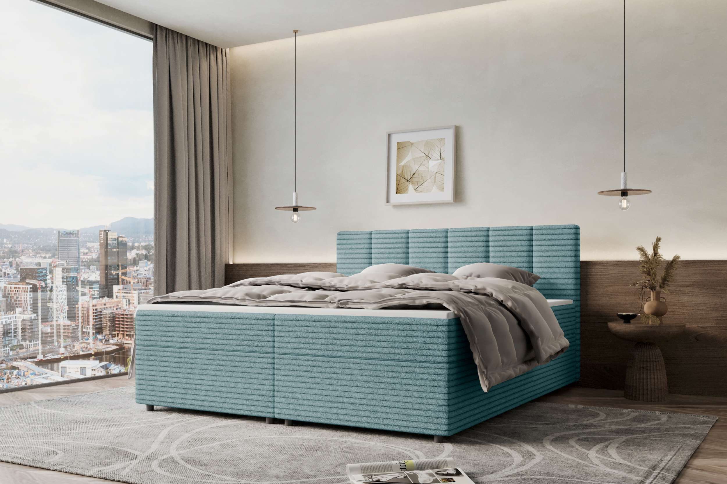 99rooms Boxspringbett Bergamo (Schlafzimmerbett, Bett), 140/160/180/200x200 cm, in Cordstoff AMBIENCE, mit Topper