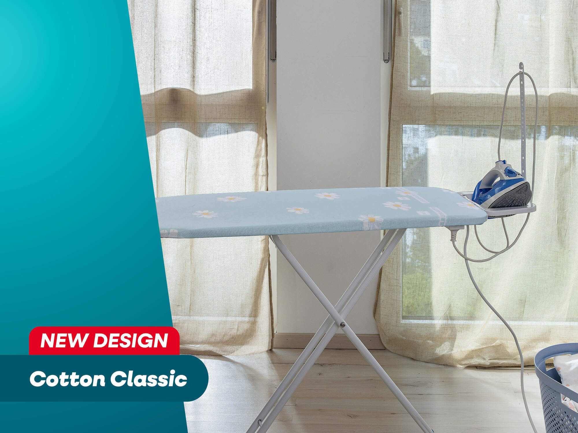 Leifheit Ersatz-Bügelbrettbezug Bügeltischbezug Cotton Classic S/M, Schaumstoffpolsterung, 125 x 40 cm, für Dampfstationen geeignet