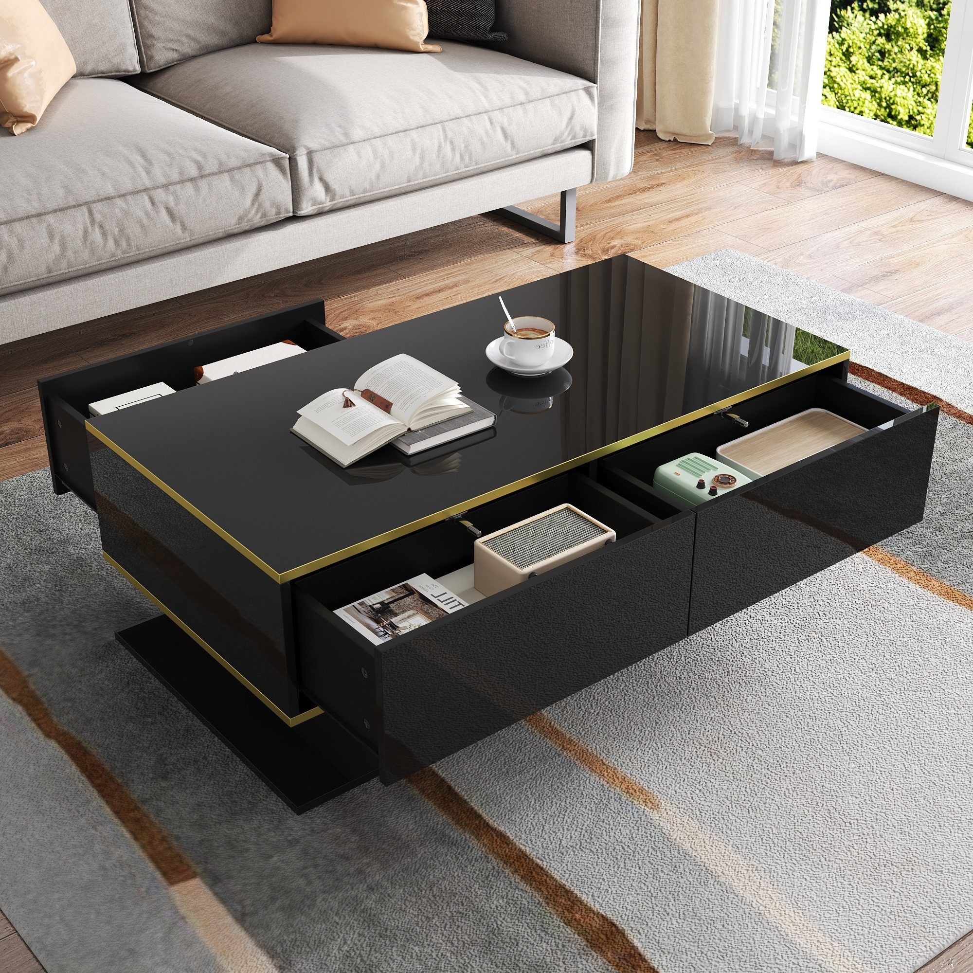 MODFU Couchtisch Goldene Dekorstreifen (Satztisch, Wohnzimmertisch, günstig online kaufen