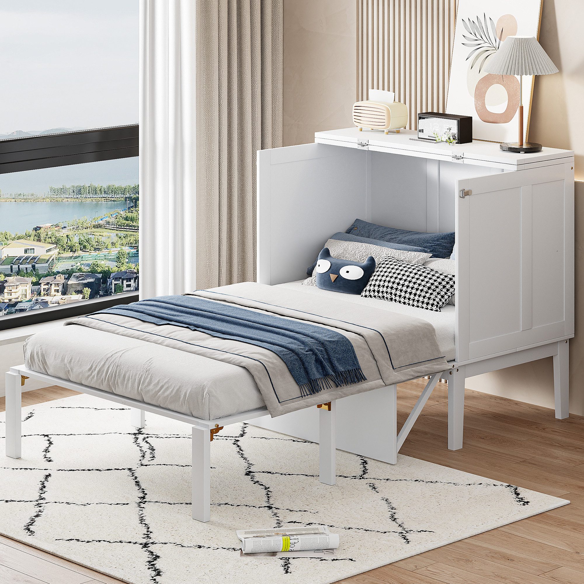 Bettgestell 90x200 Schrankbett mit Lattenrost,Jugendbett Kinderbett ohne Matratze