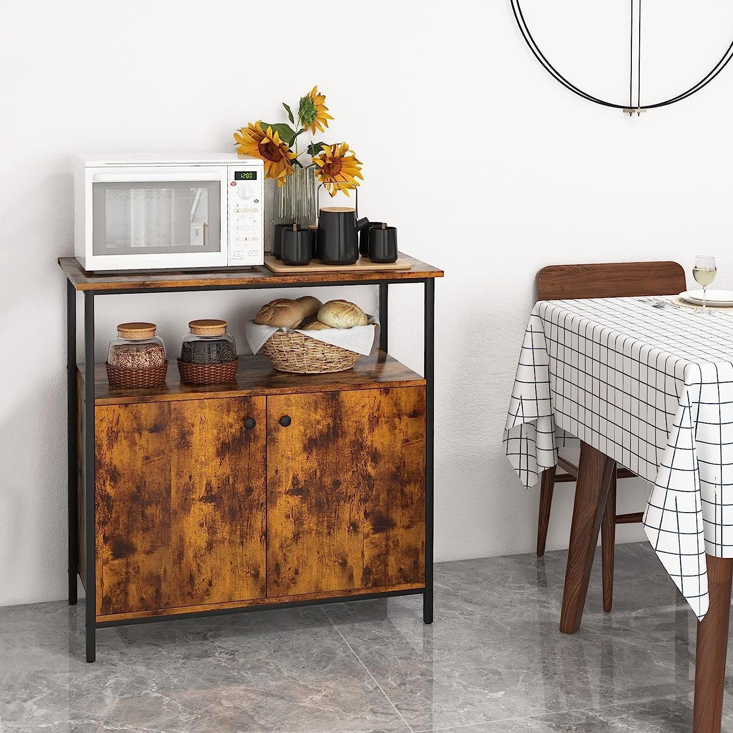 KOMFOTTEU Sideboard 70x30x81cm - Industriestil Kommode Mit Schiebetüren